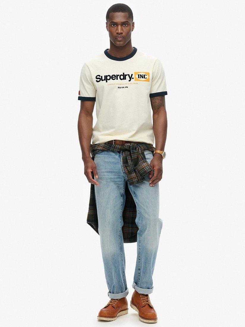 Product image 3 of 6, which shows Superdry Ringer Workwear T-Shirt, Vintage Cream, S