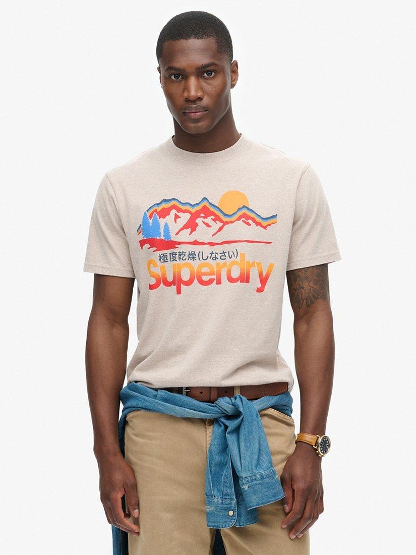 Product image 1 of 6, which shows Superdry Great Outdoors Graphic T-Shirt, Lavin Beige Marl, S