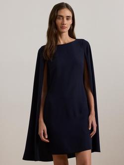 Ralph Lauren Petra Cape Georgette Cocktail Mini Dress, Lighthouse Navy - view 2, Lighthouse Navy