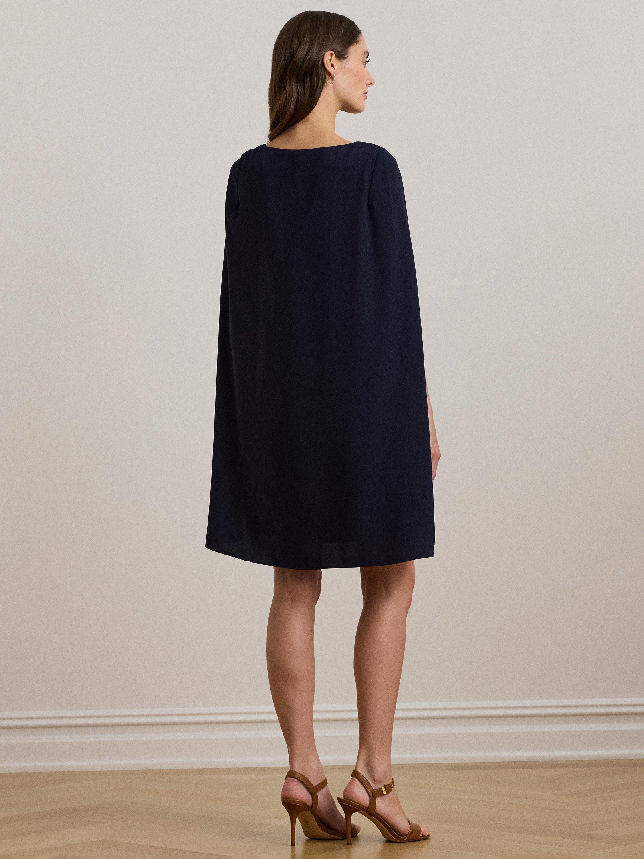Product image 3 of 6, which shows Ralph Lauren Petra Cape Georgette Cocktail Mini Dress, Lighthouse Navy, 8