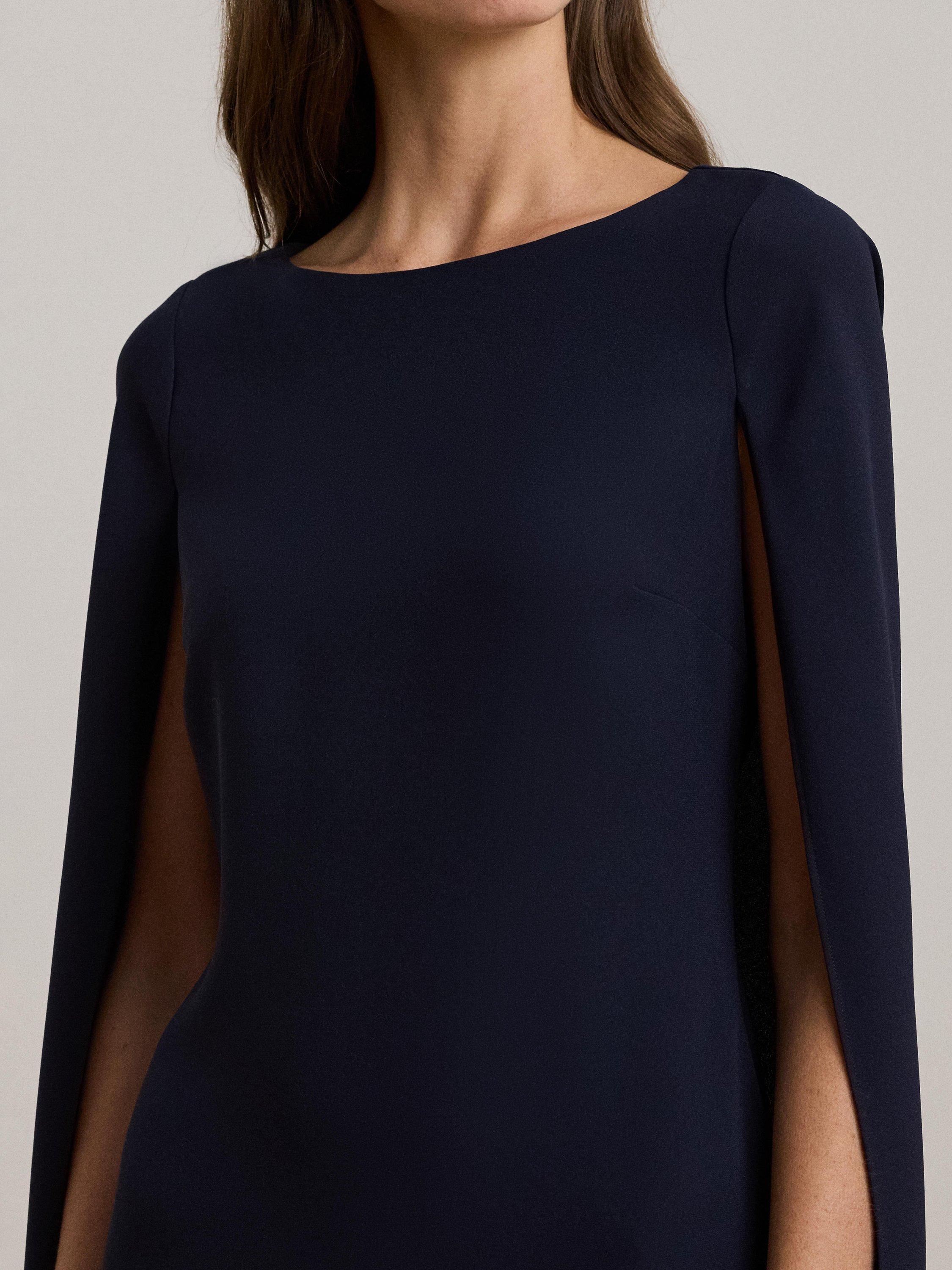 Product image 4 of 6, which shows Ralph Lauren Petra Cape Georgette Cocktail Mini Dress, Lighthouse Navy, 8
