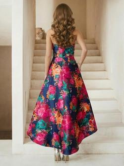 Chi Chi London Floral Bandeau Hi Lo Dress, Navy - view 2, Navy