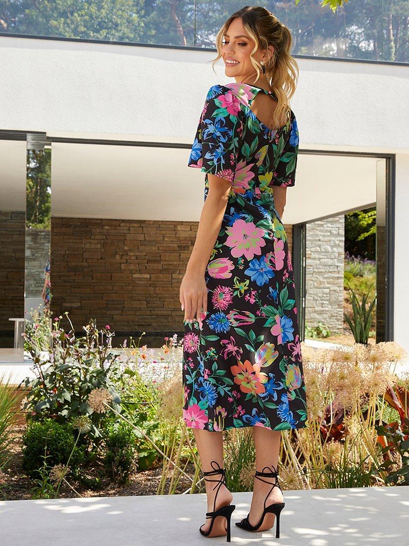 Product image 4 of 4, which shows Chi Chi London Floral Midi Dress, Black/Multi, 6