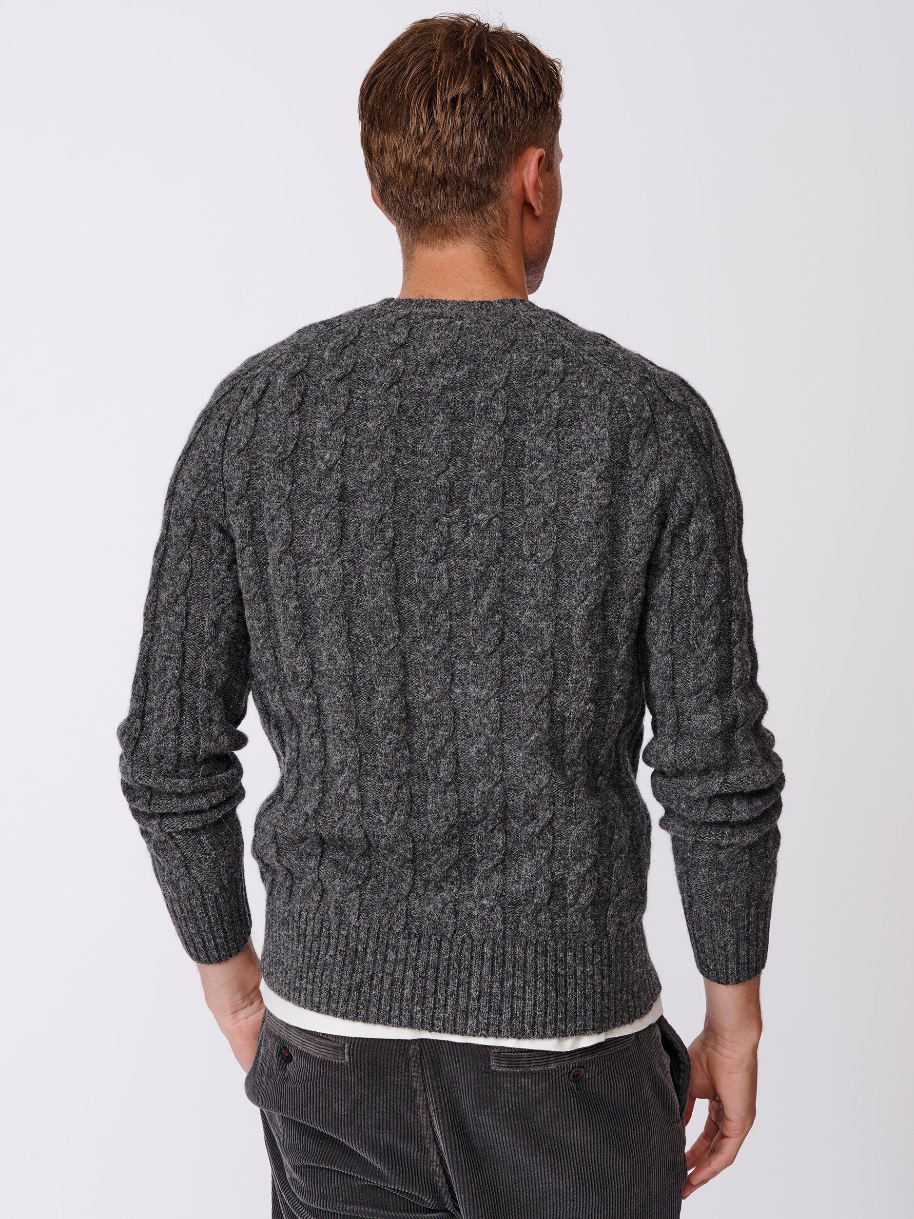 Product image 2 of 7, which shows Aubin Woodhall Wool Crew Cable Knit Jumper, Charcoal, L