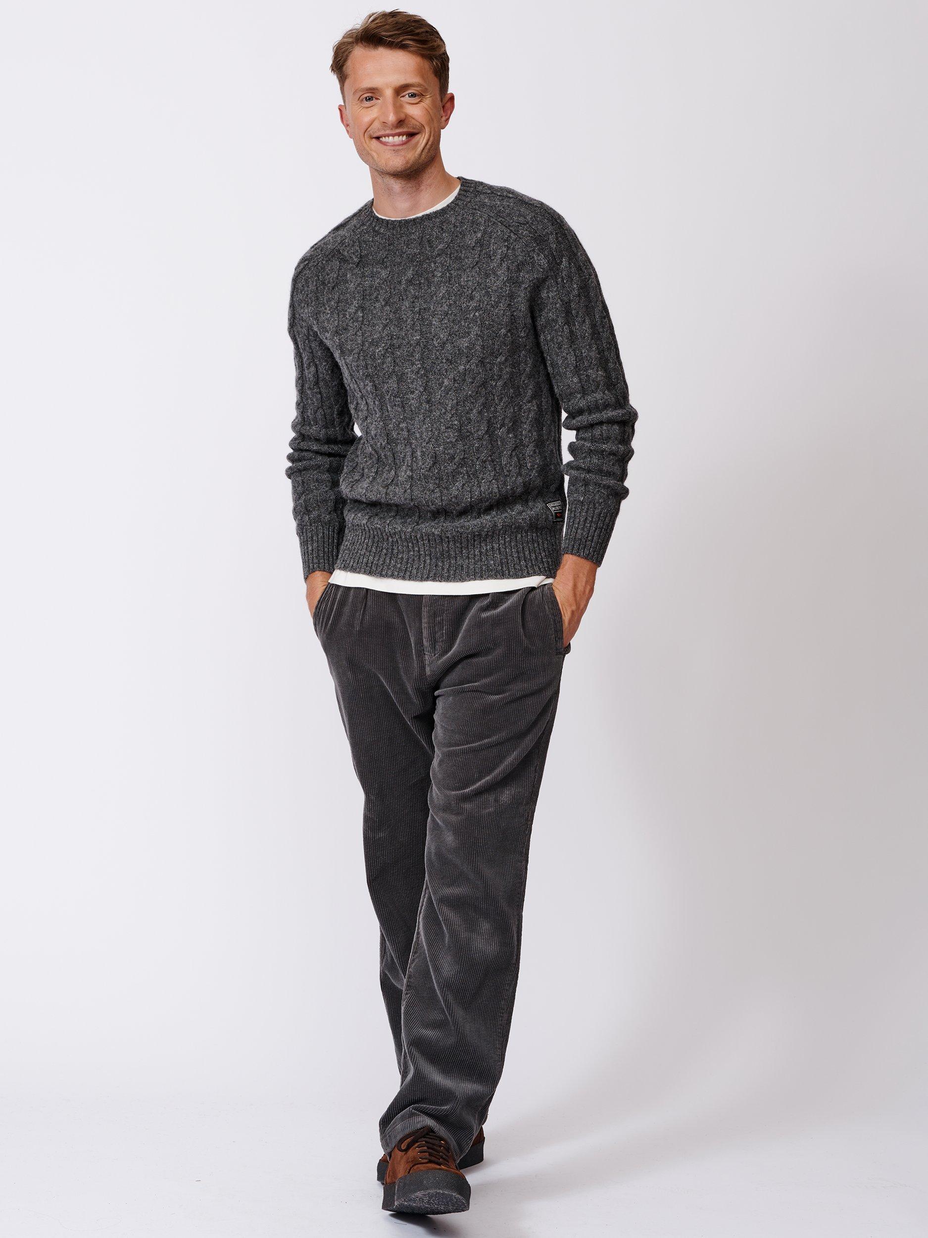 Product image 3 of 7, which shows Aubin Woodhall Wool Crew Cable Knit Jumper, Charcoal, L
