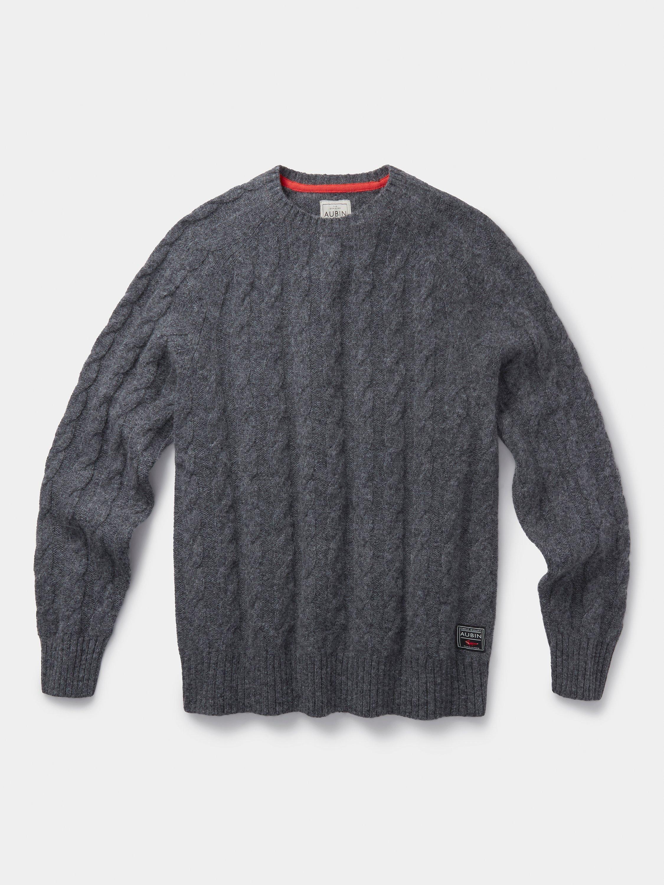 Product image 7 of 7, which shows Aubin Woodhall Wool Crew Cable Knit Jumper, Charcoal, L