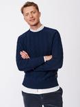 Aubin Woodhall Wool Crew Cable Knit Jumper, Navy