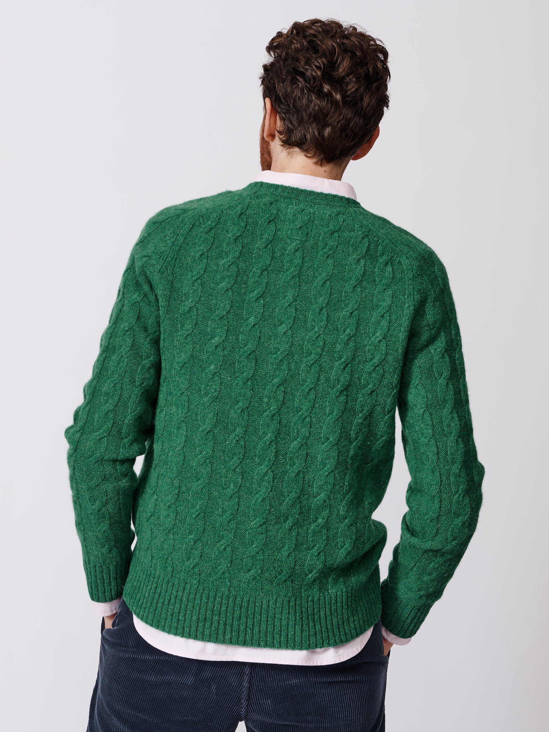 Product image 2 of 8, which shows Aubin Woodhall Wool Crew Cable Knit Jumper, Green, M