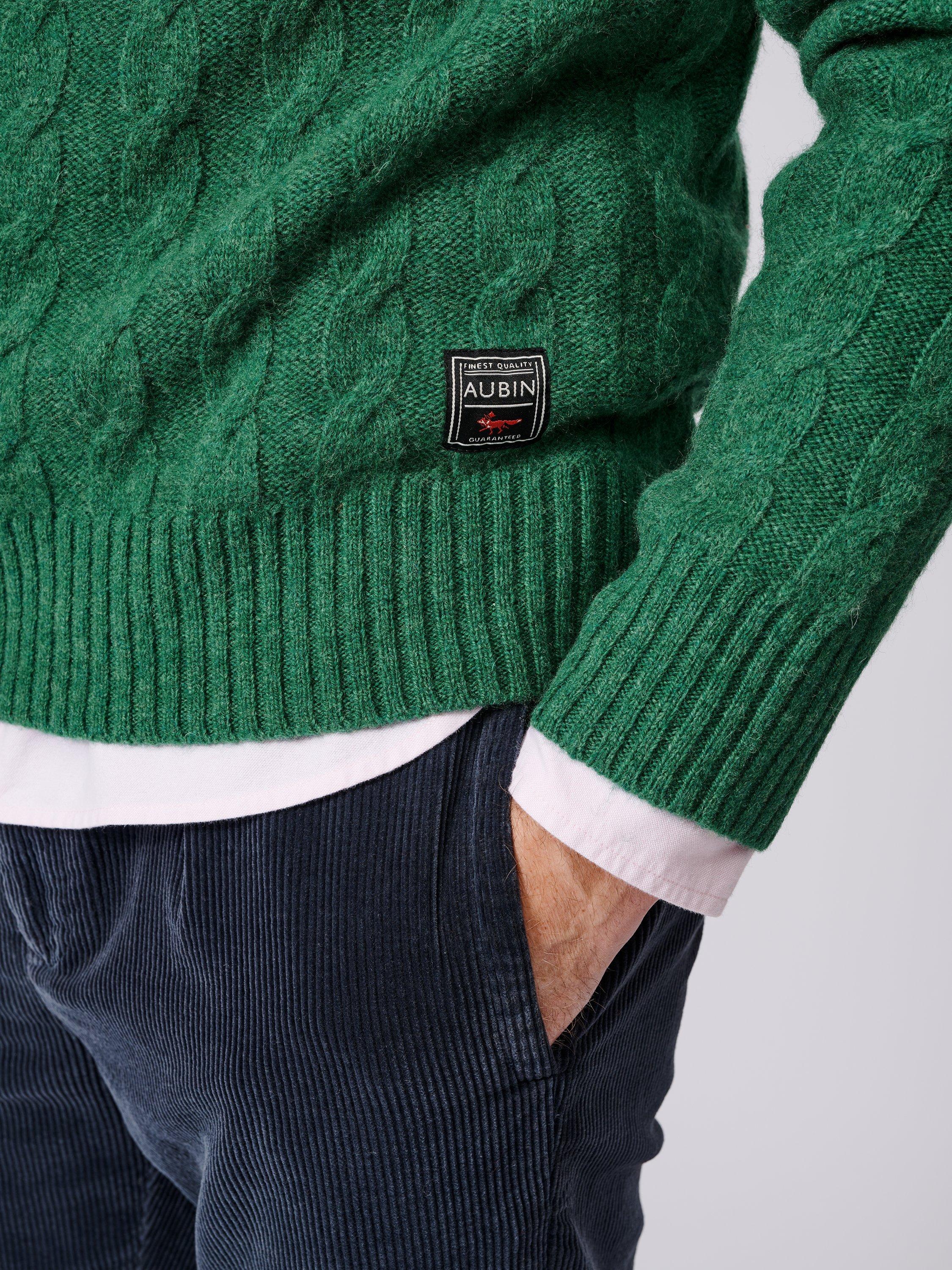 Product image 5 of 8, which shows Aubin Woodhall Wool Crew Cable Knit Jumper, Green, M
