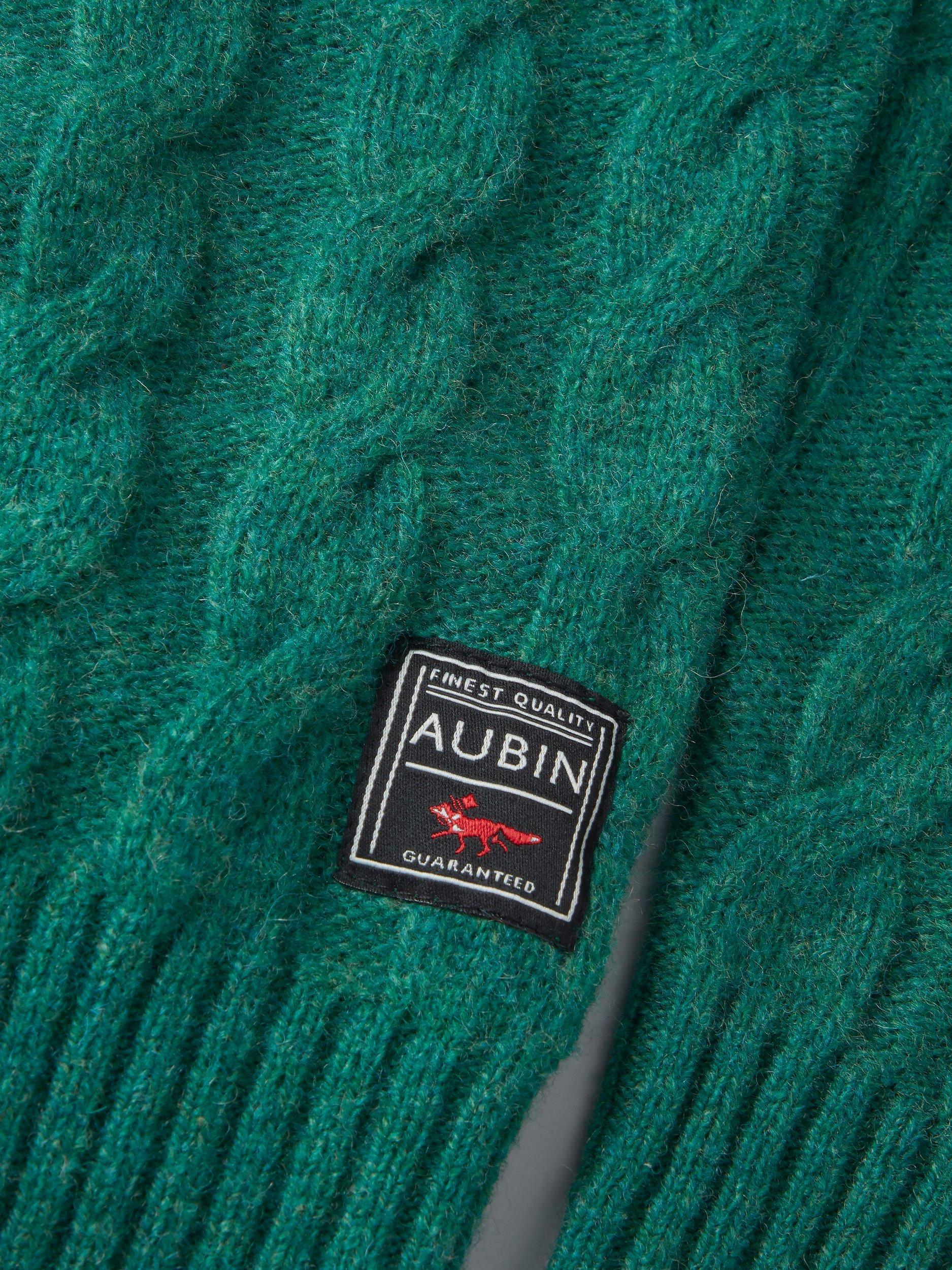 Product image 7 of 8, which shows Aubin Woodhall Wool Crew Cable Knit Jumper, Green, M