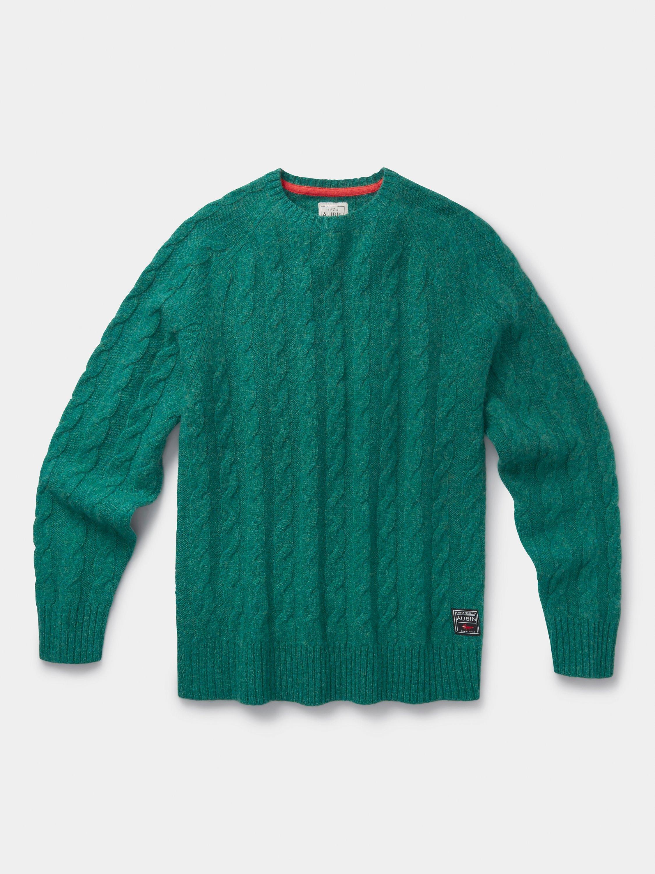 Product image 8 of 8, which shows Aubin Woodhall Wool Crew Cable Knit Jumper, Green, M