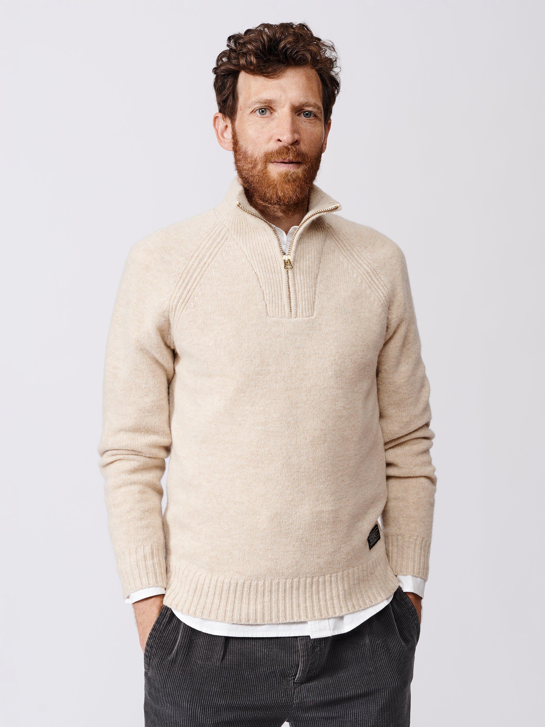 Aubin Pelham Lambswool Blend Zip Neck Jumper, Fawn