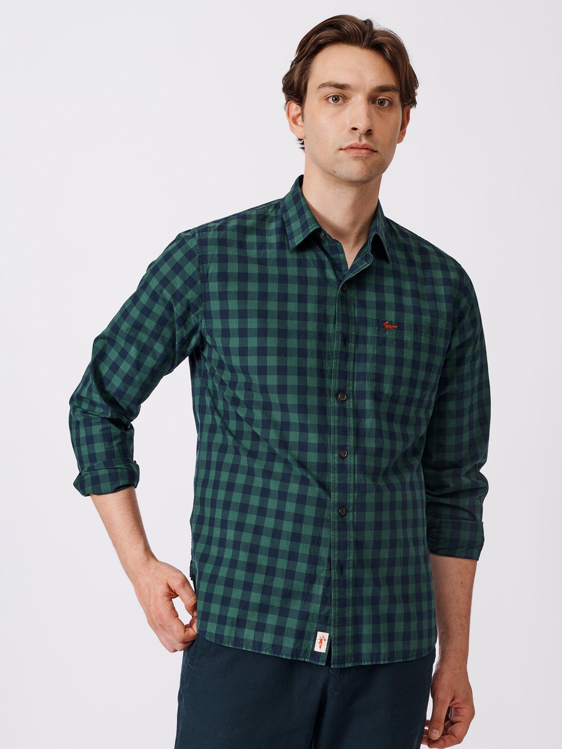 Product image 1 of 7, which shows Aubin Gladstone Cotton Poplin Shirt, Green/Navy Gingham, S