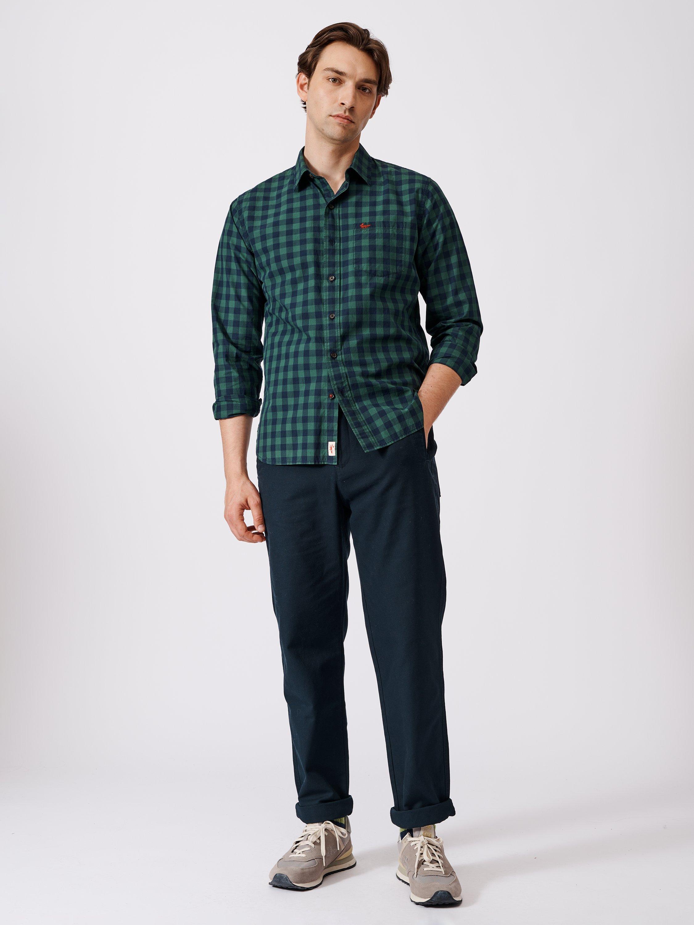 Product image 3 of 7, which shows Aubin Gladstone Cotton Poplin Shirt, Green/Navy Gingham, S