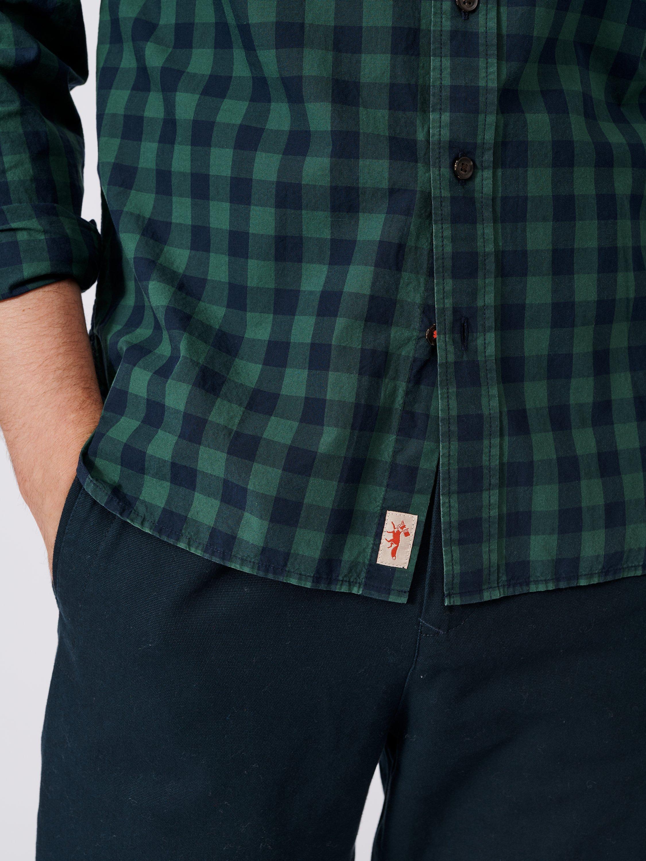 Product image 5 of 7, which shows Aubin Gladstone Cotton Poplin Shirt, Green/Navy Gingham, S