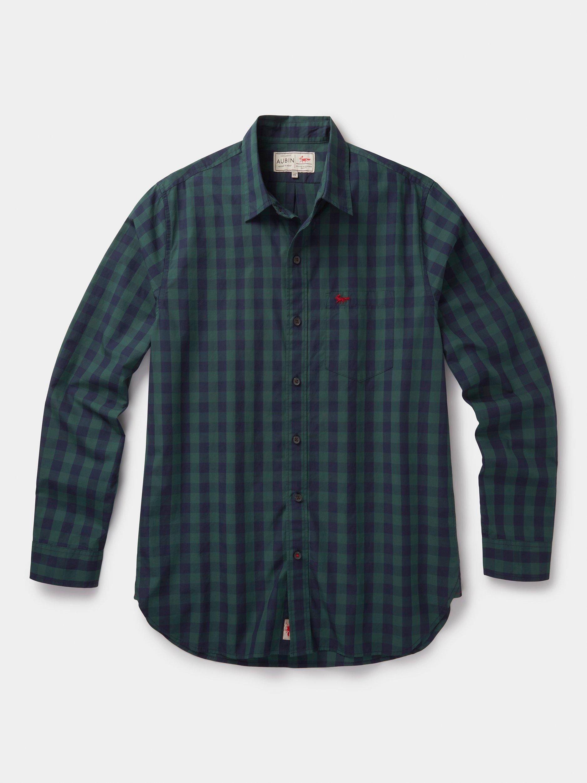 Product image 7 of 7, which shows Aubin Gladstone Cotton Poplin Shirt, Green/Navy Gingham, S