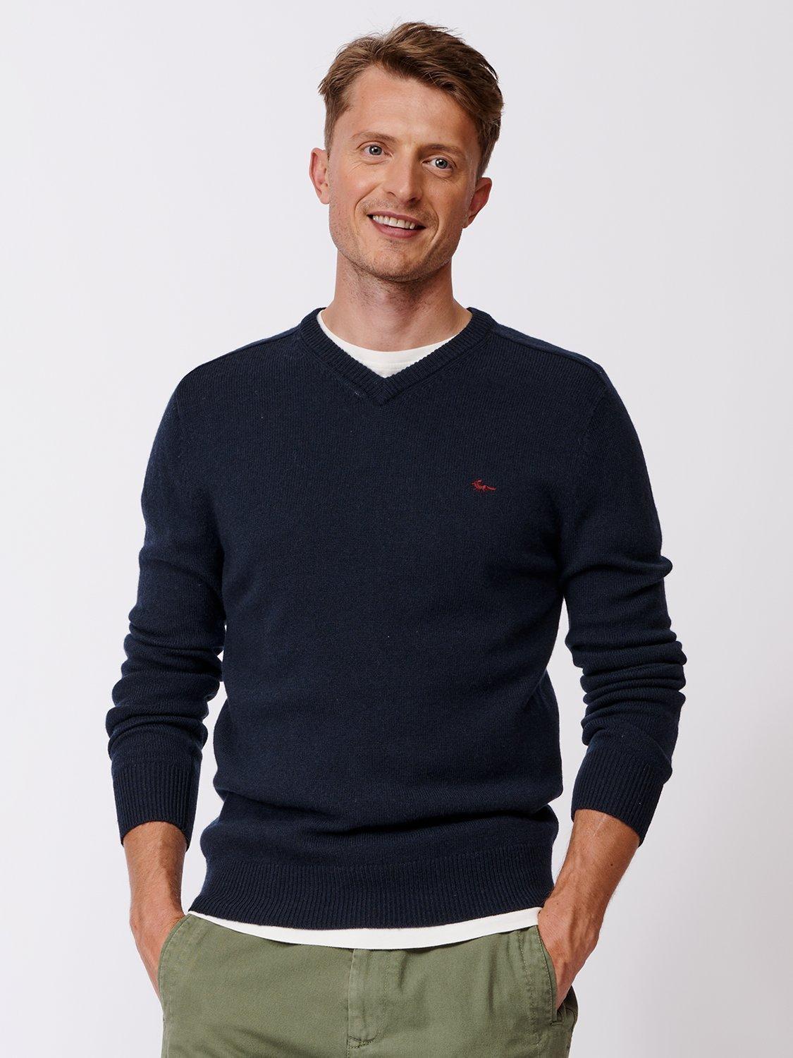 Aubin Eastbourne V-Neck Merino Wool Jumper, Navy
