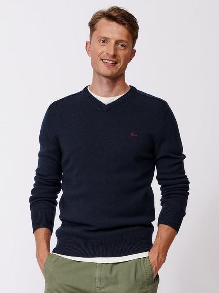 Aubin Eastbourne V-Neck Merino Wool Jumper, Navy, Navy