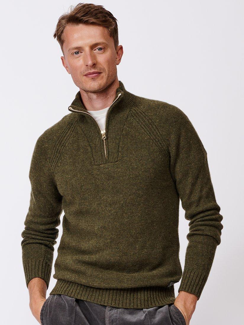 Aubin Pelham Lambswool Blend Zip Neck Jumper, Khaki