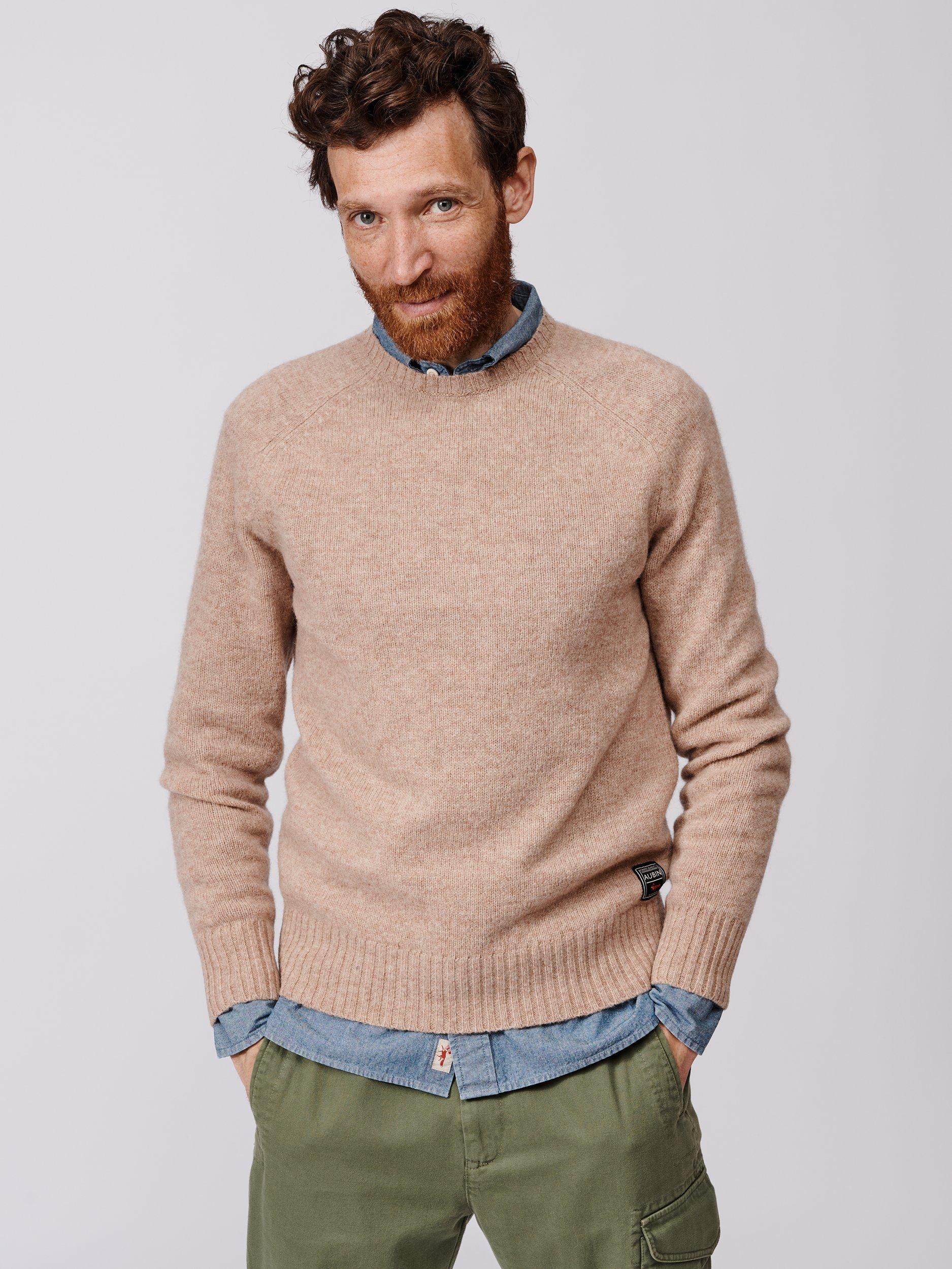 Product image 1 of 6, which shows Aubin Prestwick Wool Crew Jumper, Fawn, XL