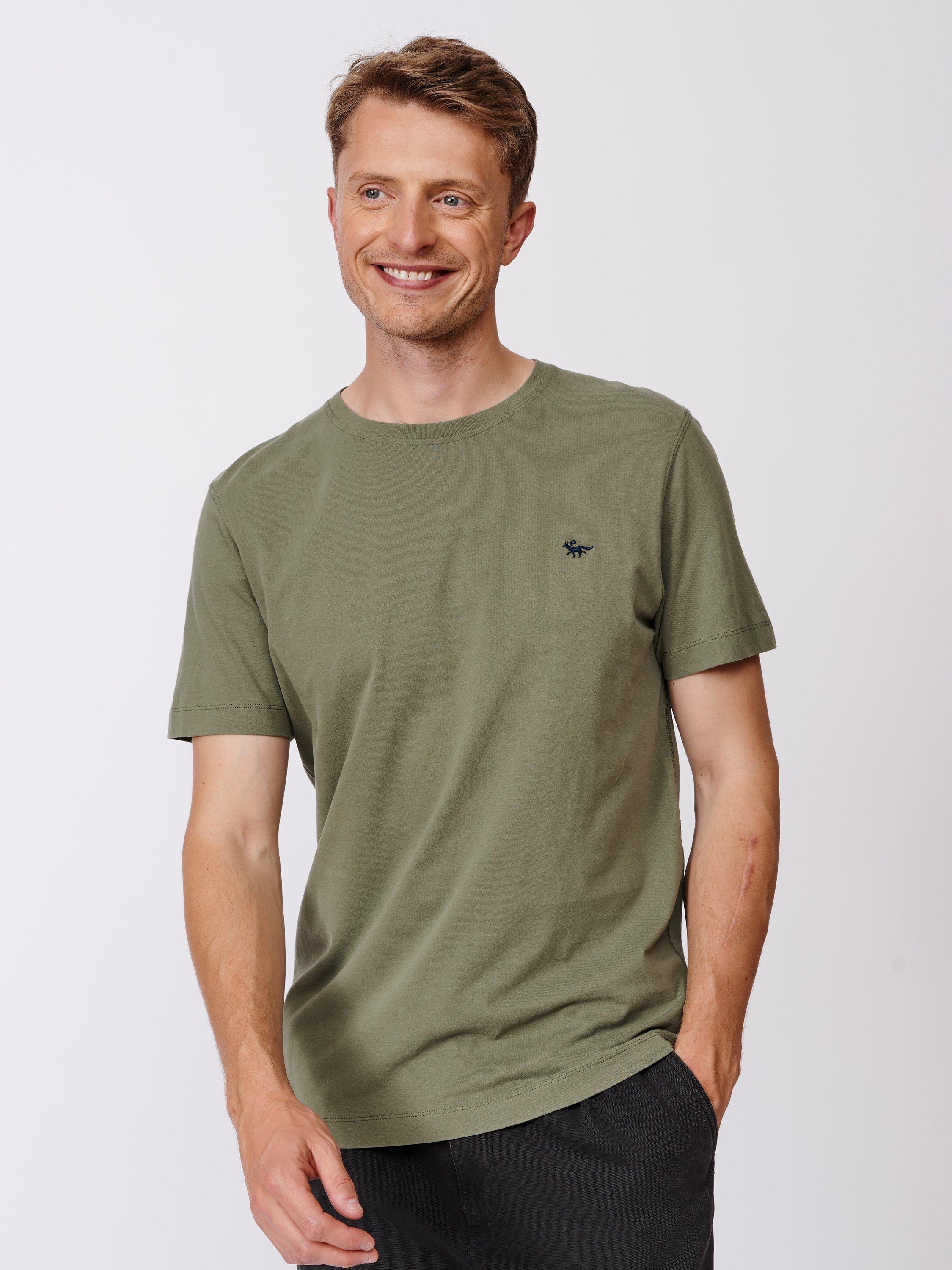 Product image 1 of 5, which shows Aubin Logo Cotton T-shirt, Khaki, XS
