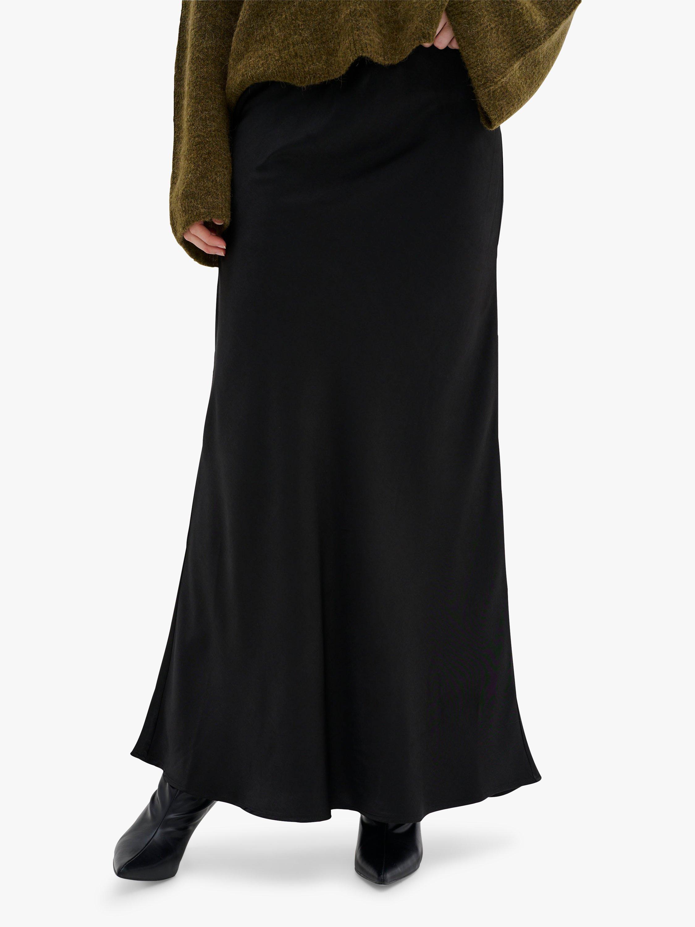 Product image 1 of 5, which shows MY ESSENTIAL WARDROBE Estelle Satin Slip Maxi Skirt, Black, 8