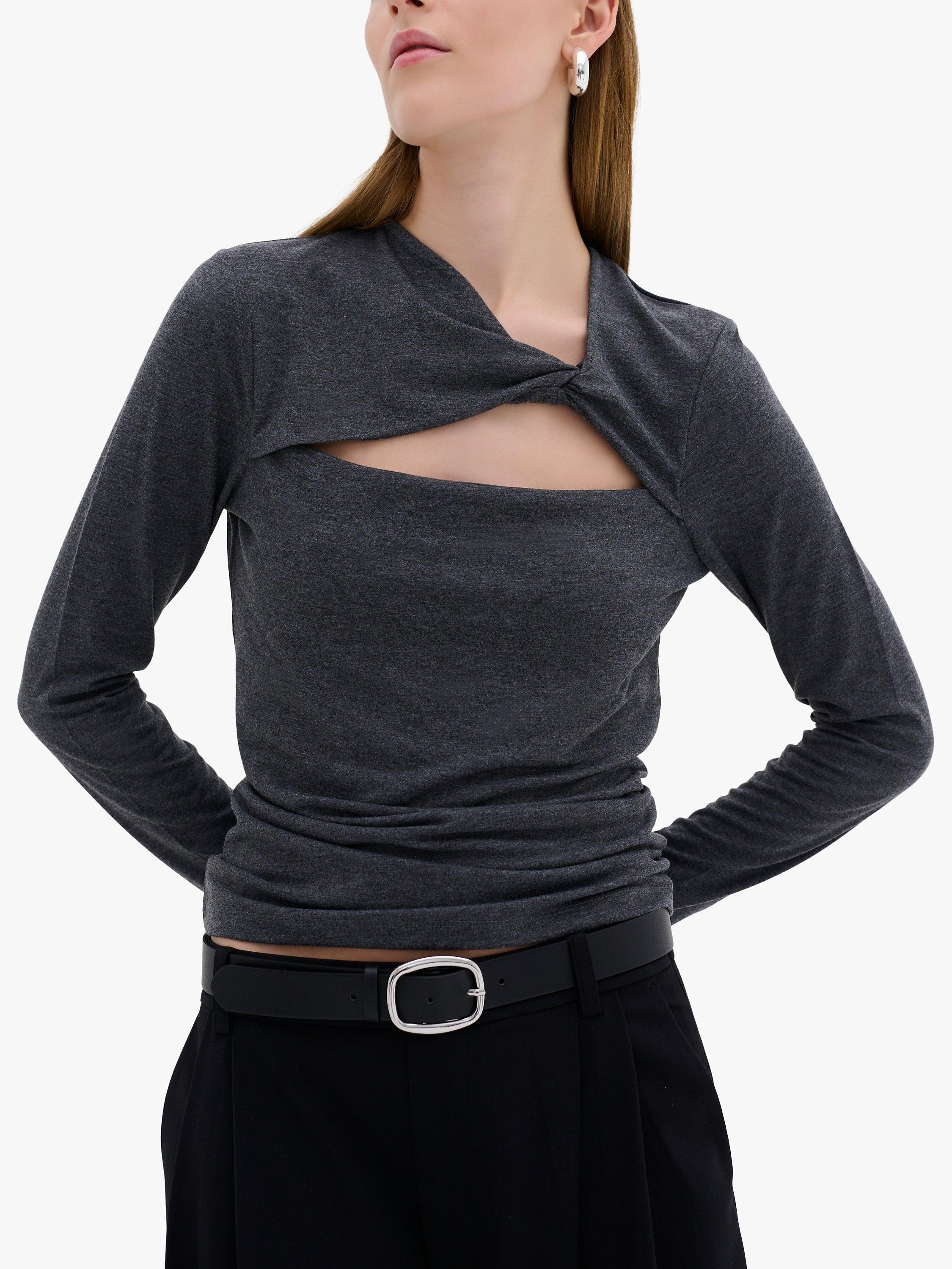 Product image 1 of 5, which shows MY ESSENTIAL WARDROBE Vigga Knot Detail Top, Dark Grey, XS