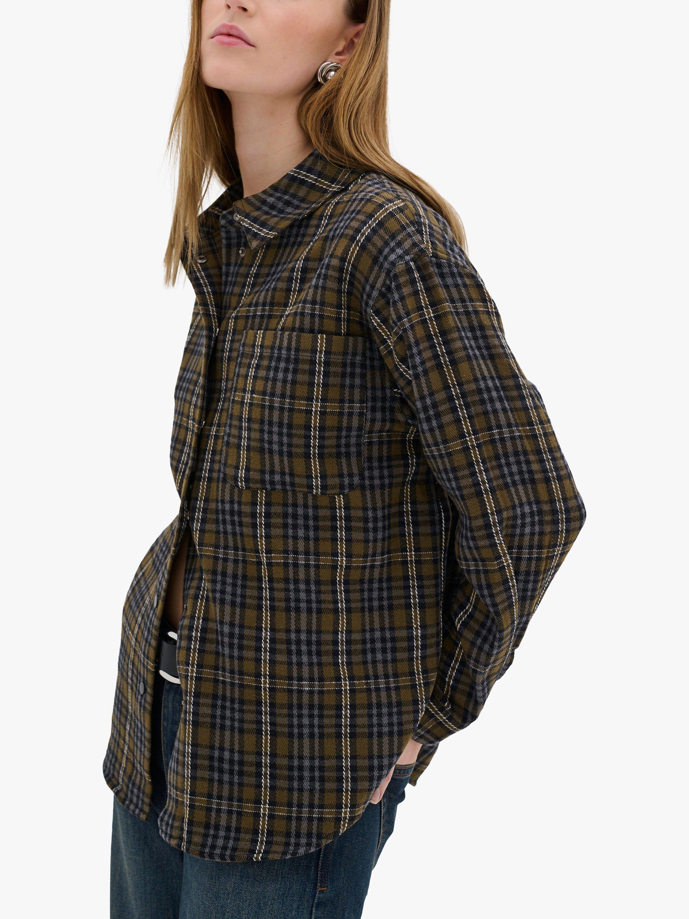 Product image 1 of 5, which shows MY ESSENTIAL WARDROBE Jean Check Shirt, Military Olive, 8