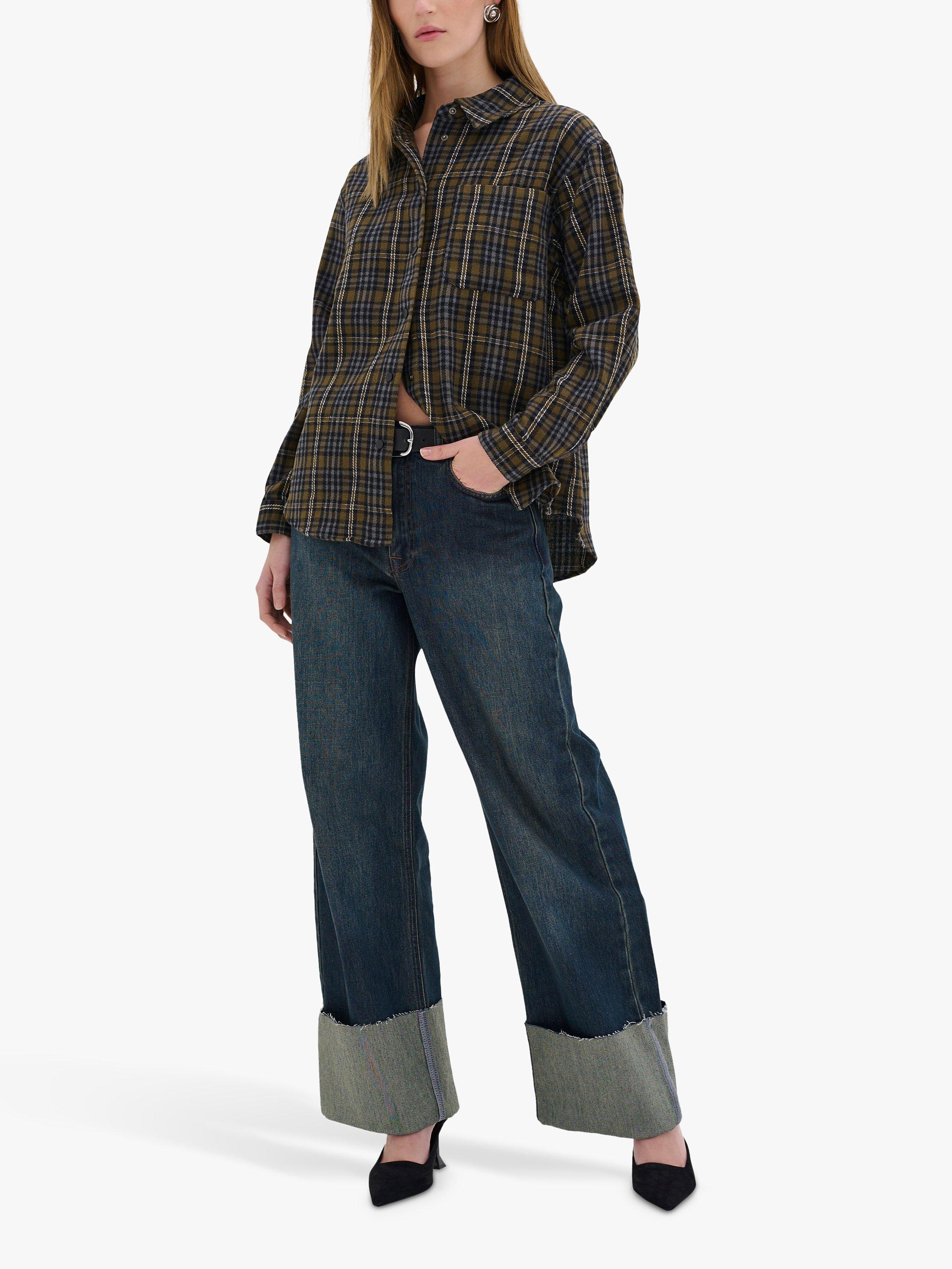 Product image 3 of 5, which shows MY ESSENTIAL WARDROBE Jean Check Shirt, Military Olive, 8