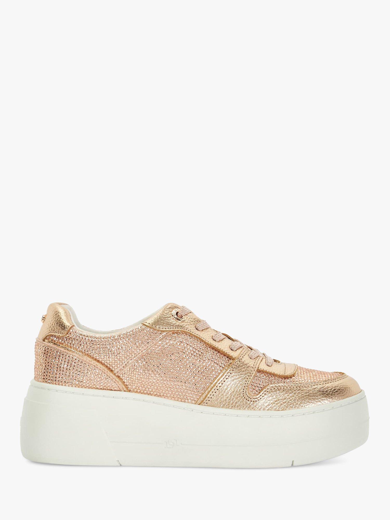 Product image 1 of 6, which shows Dune Evangelyn Embellished Flatform Trainers, Rose Gold, EU36