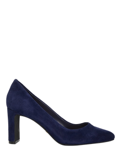 Dune London Arriving Suede Block Heel Court Shoes, Navy