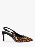 Dune Closed Pony Leopard Pointed Slingback Courts, Brown/Multi