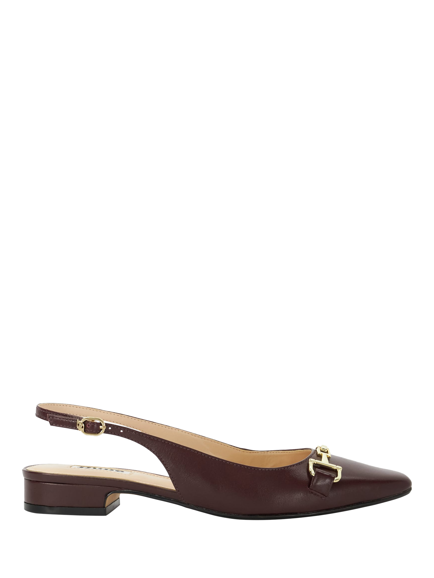 Dune Hopewell Leather Branded Snaffle Trim Slingback Flats, Dark Red