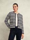 Hobbs Milly Stripe Knitted Jacket, Navy/Warm Ivory