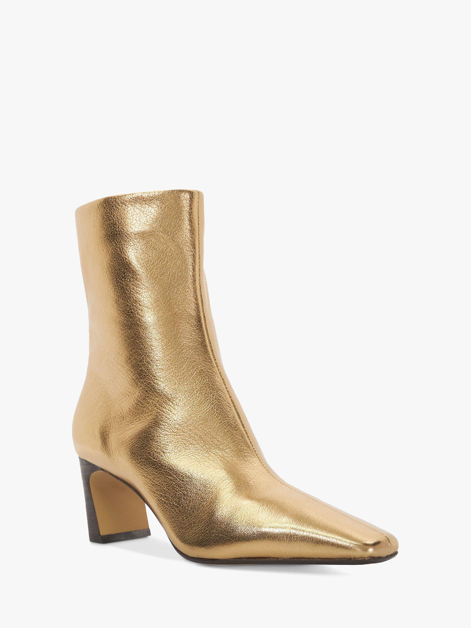 Product image 4 of 6, which shows Dune Obriele Leather Heeled Boots, Gold, EU36