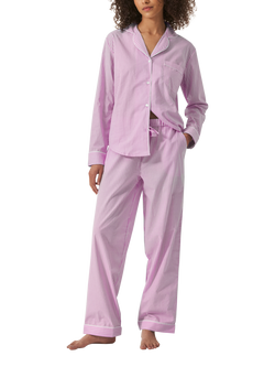 myza Striped Organic Cotton Long Sleeve Pyjama Trouser Set, Purple