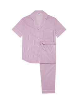 myza Striped Organic Cotton Short Sleeve Pyjama Trouser Set, Purple
