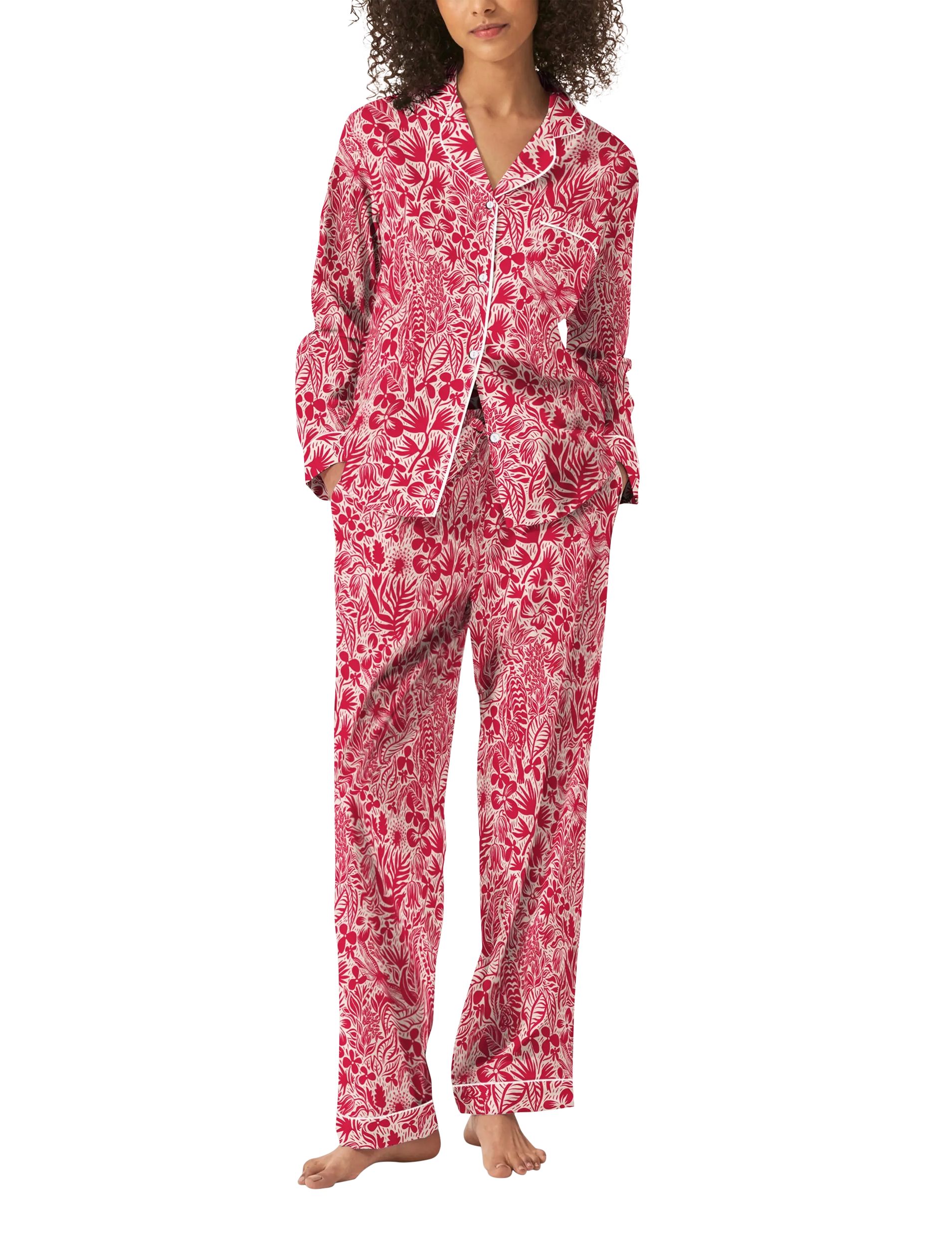 Product image 1 of 1, which shows myza Viva Oasis GOTS Organic Cotton Long Sleeve Pyjama Set, Red, XS