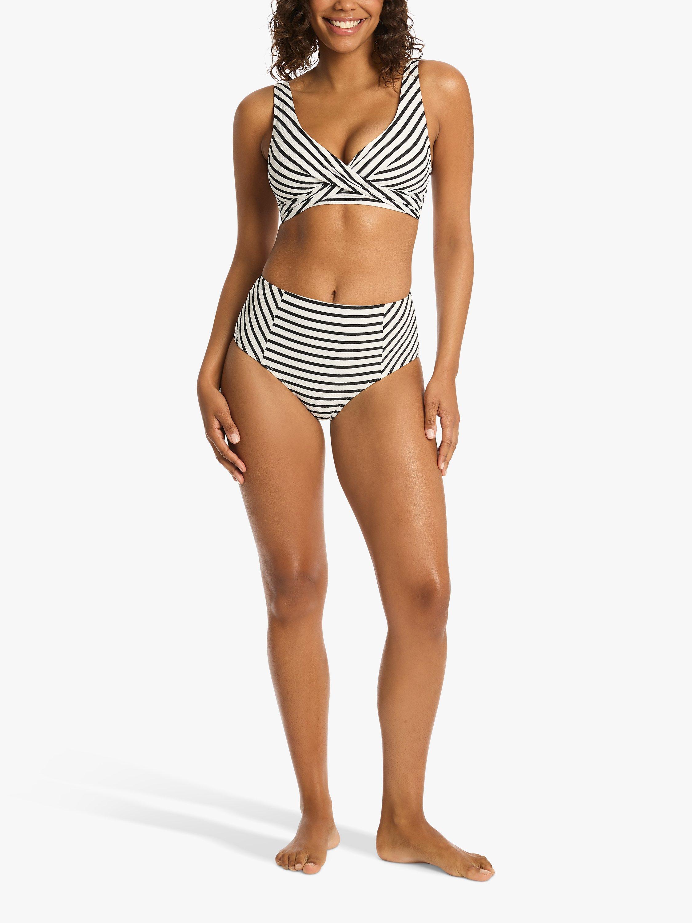 Product image 4 of 4, which shows Sea Level Amalfi High Waist Bikini Bottoms, Black/White, 8