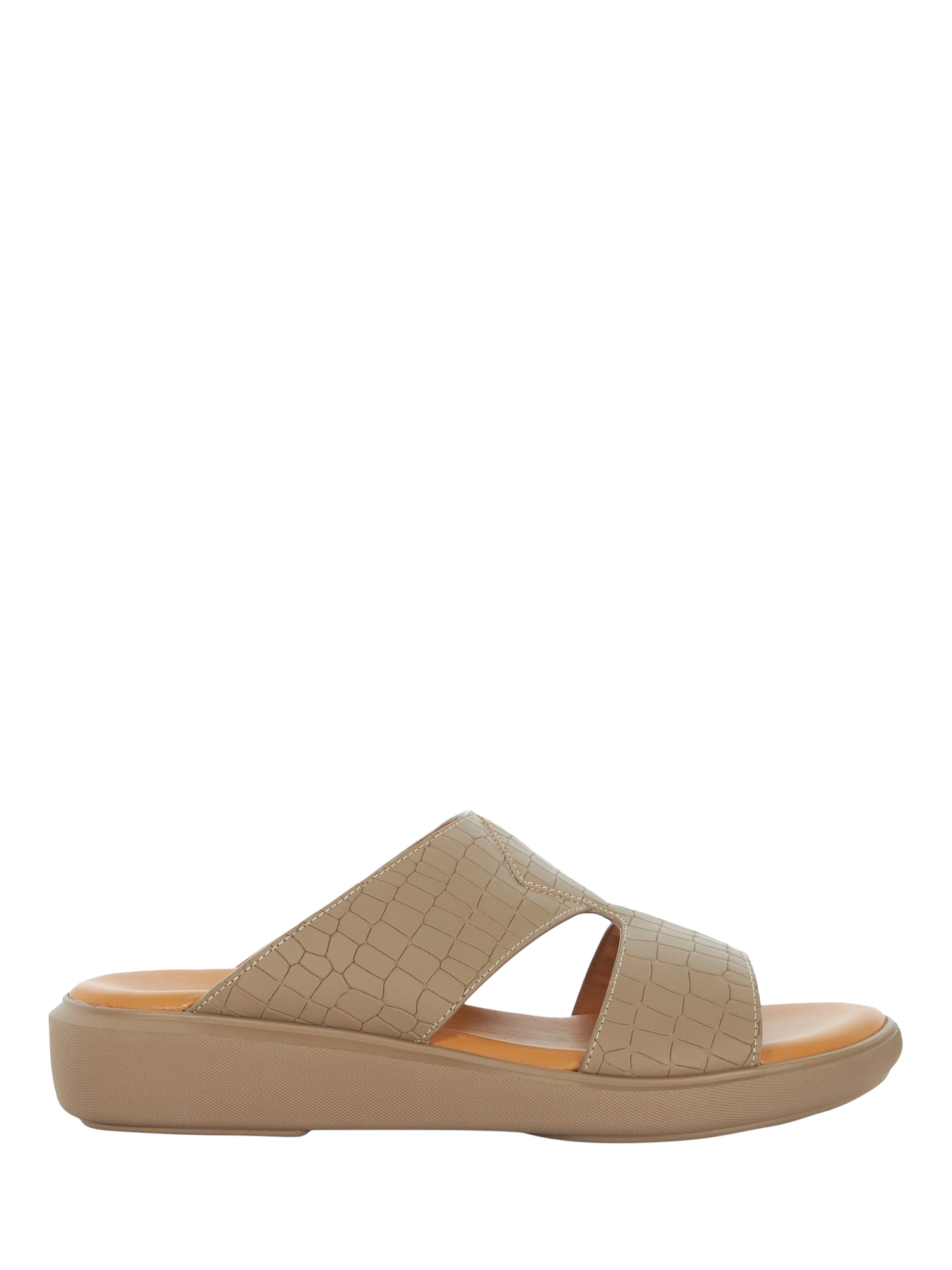 Product image 1 of 5, which shows Dune Hamish Croc Effect Leather Sandals, Taupe, 7