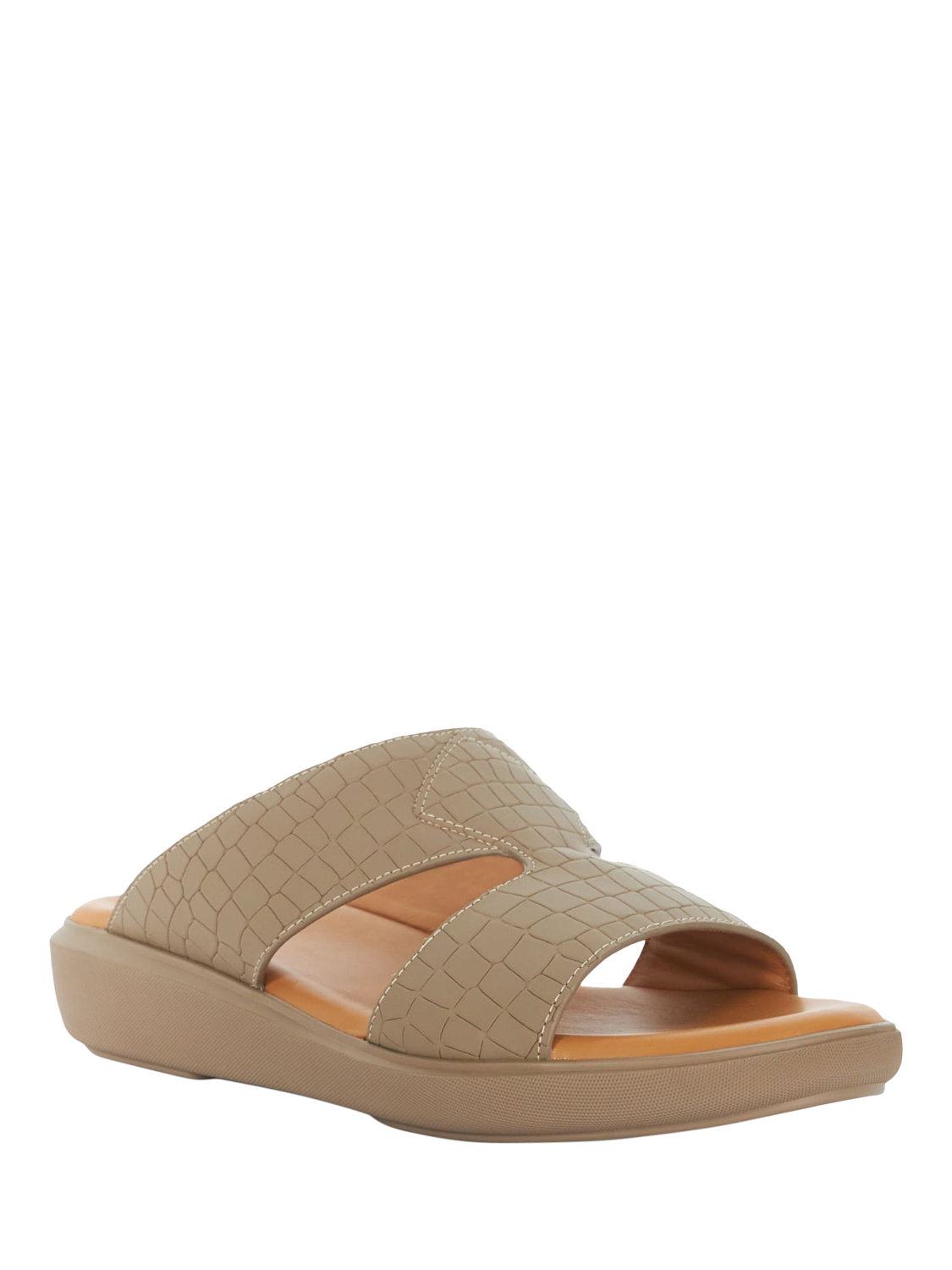 Product image 2 of 5, which shows Dune Hamish Croc Effect Leather Sandals, Taupe, 7