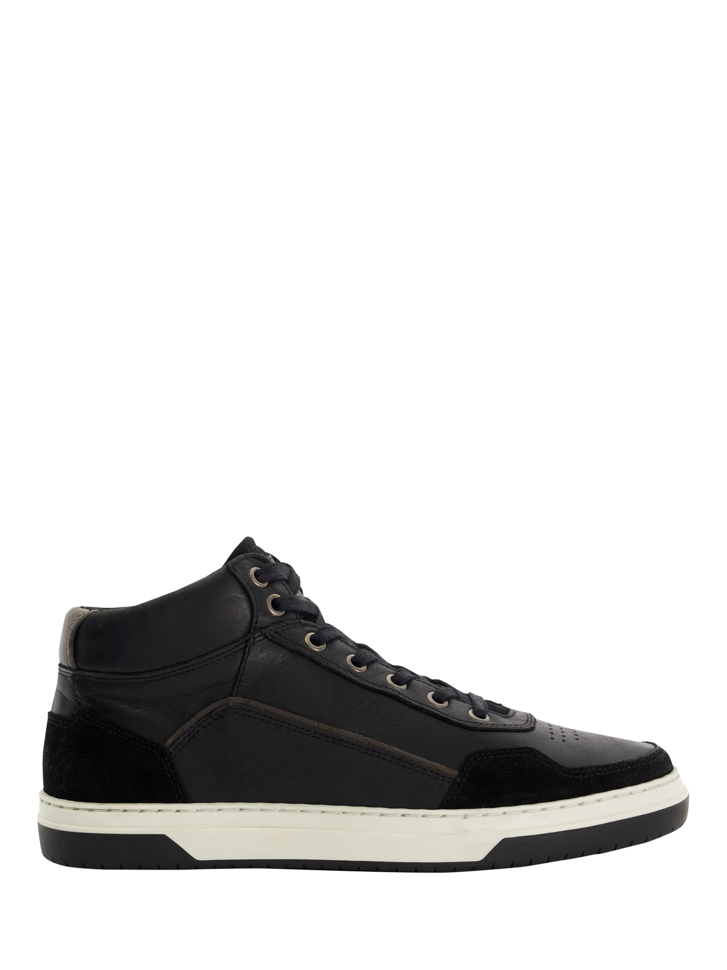 Product image 1 of 6, which shows Dune London Sydnies Leather Hi-Top Trainers, Black-leather, 6