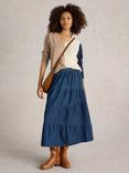 White Stuff Jenna Organic Cotton Denim Tiered Skirt, Dark Navy