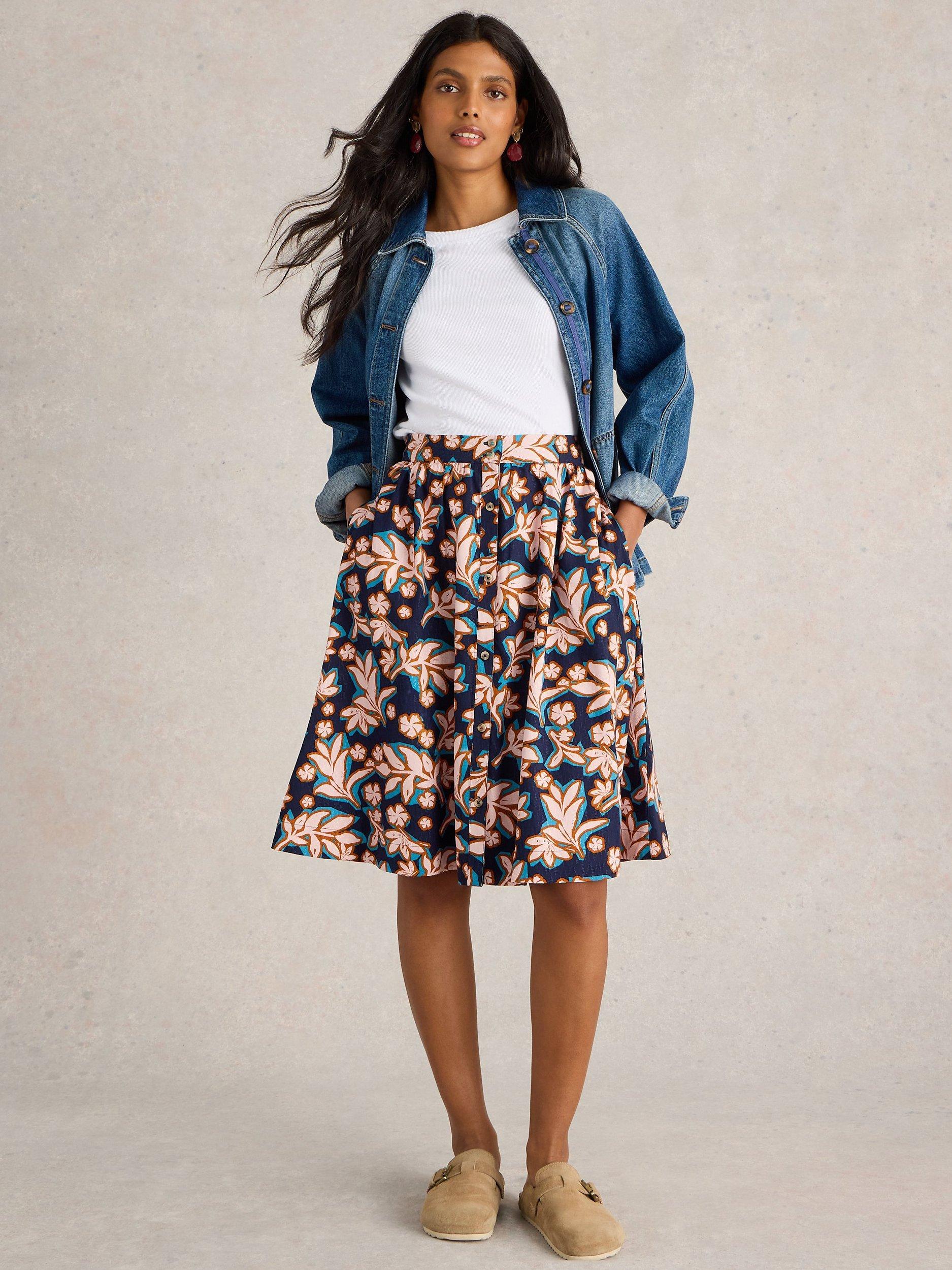 White Stuff Sarah Floral Skirt Navy Multi