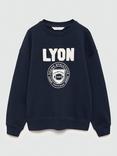 Mango Kids' Lyon Cotton Embroidered Sweatshirt, Navy