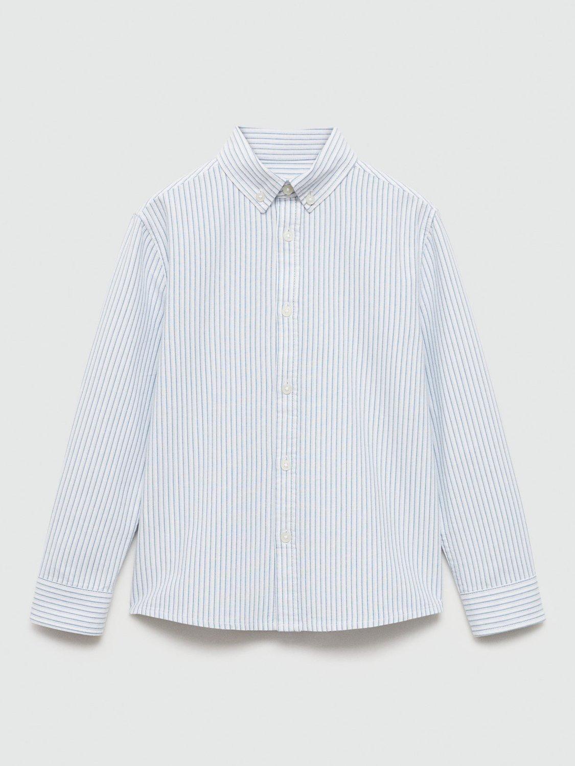 Mango Kids' Oxford Cotton Stripe Shirt, Turquoise/Aqua