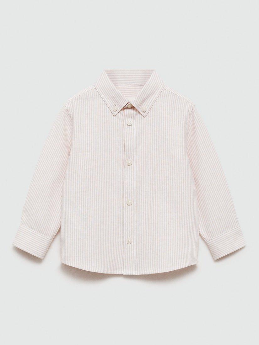 Mango Kids' Oxford Cotton Stripe Shirt, Light Pastel Brown