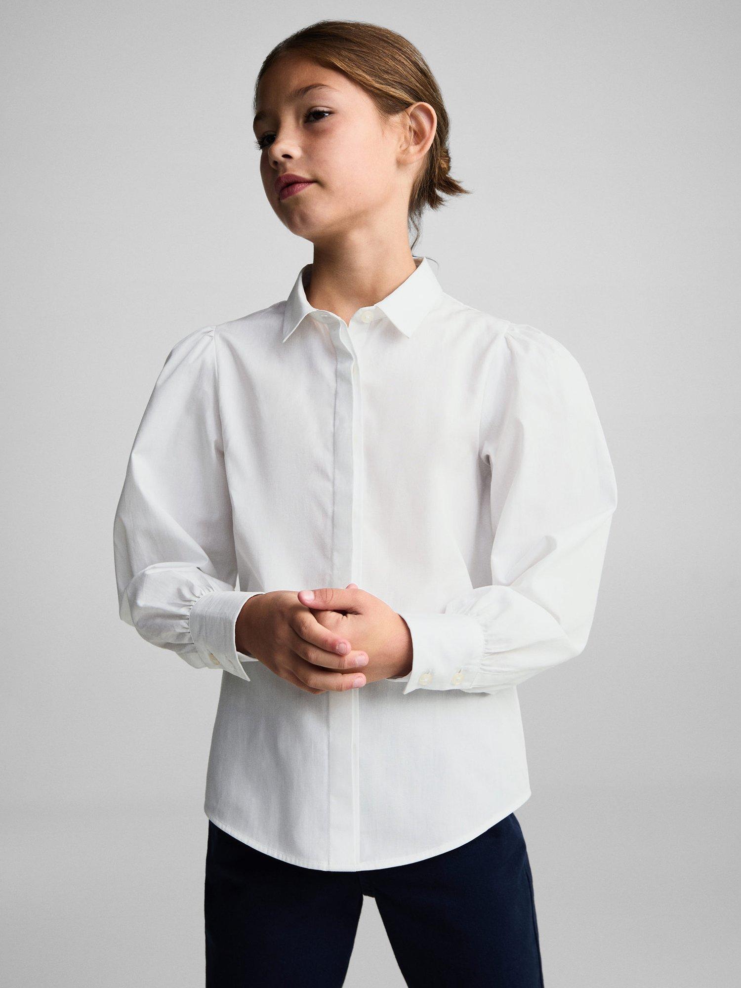 Mango Kids' Cora Long Sleeve Shirt, White