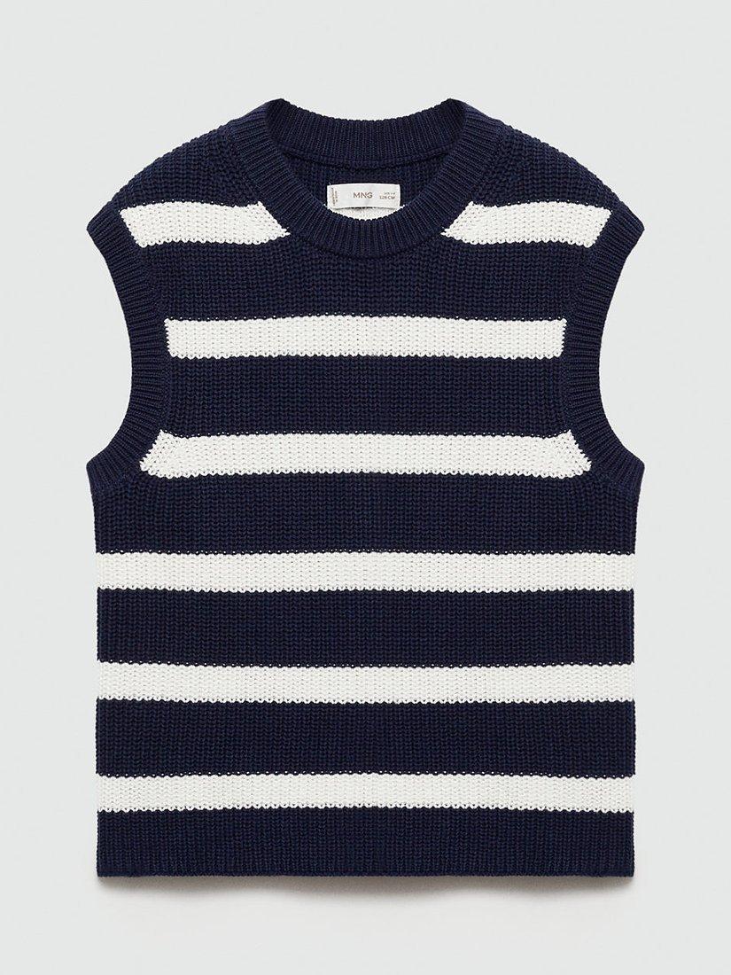 Mango Kids' Cotton Stripe Gilet, Navy