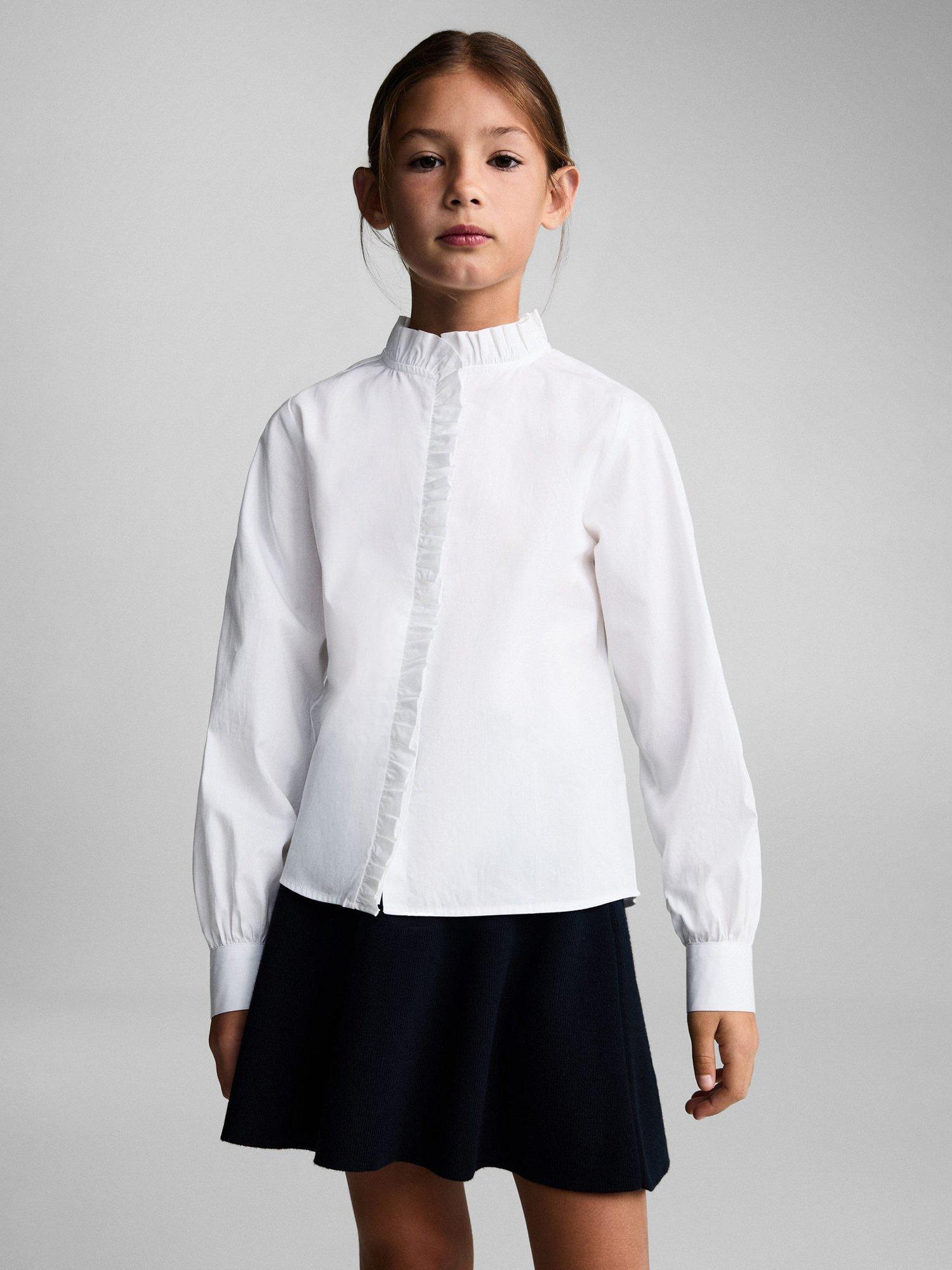 Mango Kids' Cotton Candela Long Sleeve Blouse, White